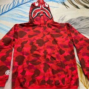 Bape Double Hooded Full Zip Red Camouflage